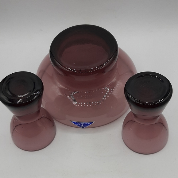 Vintage Morgantown Purple Amethyst Lead Crystal Candle Stick Holders & Vase USA - Picture 7 of 7